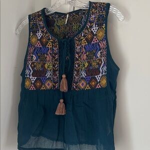 Free People Multicolor Embroidered Sleeveless Blouse